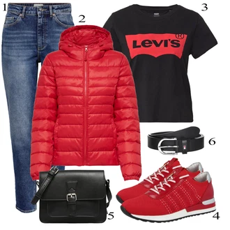 Outfit s Červená Zimní bota/Nízká bota na podpatku/Nízká Teniska REMONTE "Ulice Styl Outfit"