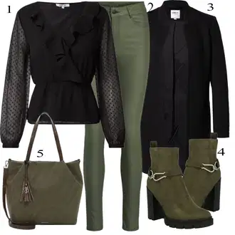 Outfit sa Zeleno Traperica Niskog Struka/Traperica Niskog Struka/Traper Jakna/Remen/Traperice Ravne Nogavice Vila "Outfit za slobodno vrijeme"