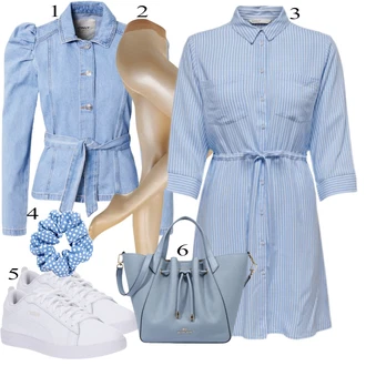 Jaro Outfit s Světle modrá/Modrá Vintage Bund/Blůzová Bunda/Krátké Džínové Bundičky/Letní Bund/Džínové Bund Only "Jarní outfit pro ženy"