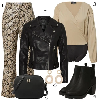 Outfit sa Crna Kožna Jakna/Podstavljena Gležnjača/Gumena Gležnjača/Chelsea Gležnjača/Kožna gležnjača Only "Cool proljetni look"