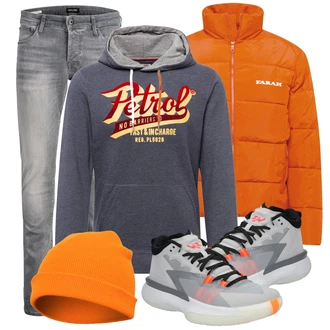 Outfit mit Grau/Hellgrau/Dunkelgrau Biker Jeans/Slim Fit Jeans/Lederjacke/Low Rise Jean/Leder Schuhe/Herren Lederjacke/Jeans mit Schlitz/Low Waist Jean/Winterjacke Jack & Jones "Sportliches Outfit"