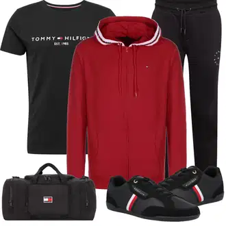 Sport Outfits Kurvige mit Schwarz/Braun Bluse Große Größe/Shirt & Top Große Größe/Ausgefallenes T-shirt/Funktions T-Shirt/Shirt/Kurzarm T-Shirt/T-Shirt Training Tommy Hilfiger "Sportliches Outfit"
