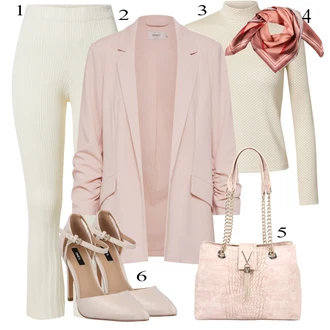 Outfit s Béžová/Bílá/Krémová/Khaki Zvonová Kalhoty/Rozšířené legíny/Rozšířená Kalhoty/Zvonové Legíny/Pletený Legín/Legíny s Rozparkem/Kalhoty se Štěrbinou Edited "Elegantní vzhled"