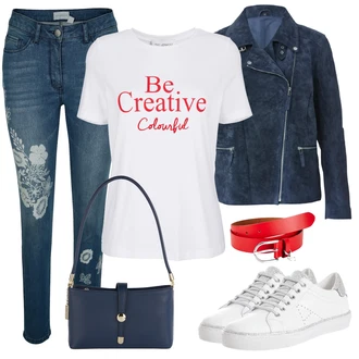 Outfit s Páska MONA, Modrá Taška Přes Rameno MONA "Ulice Styl Outfit"