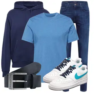 Esthetische Outfit mit Blau/Dunkelblau Sweatmode/Sport Hoodie/Hoodie/Sport Sweatshirt/Ausgefallener Hoodie/Vintage Hoodie/Partner Hoodie/Unisex Hoodie Nike Sportswear "Street Style Outfit"Look: Uni, Classic, Esthetische, Rap, Unisex, Skater, Oversize, Sportlich, Retro