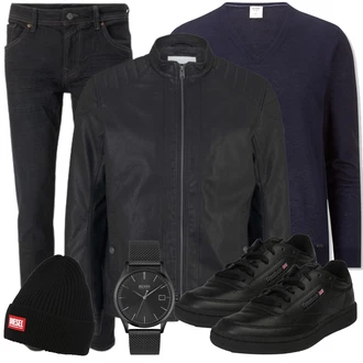 Retro Outfit mit Schwarz gesundheitsschuh/Schnürschuh/Leder Sneaker/Sneaker Low/Skateschuh/Schmaler Sneaker/Sneaker Mit Seitlichem Reißverschluss Reebok "Street Style Outfit"Look: Uni, Esthetische, Casual, Classic, Elegant, Gothic, Retro, Schlichte, Streetwear, Techno, Trendige, Unisex, Outdoor, Skater