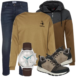 Outfit mit Dunkelblau/Blau Jeans Lederjacke/Leder Schuhe/Slim Fit Jeans/Winterjacke/Push up Jeans/ThermoJeans/Low Rise Jean/Herren Lederjacke/Biker Jeans Only & Sons "Street Style Outfit"