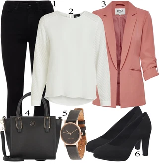 Móda pro plnoštíhlé Outfit s Krémová/Bílá Halenkový Top/Halenka s Dlouhým Rukávem/Slip-on Halenka/Halenka se Stojatým Límcem/Kožená bunda pro muže/Crash blůza/Dětská hračka/Sportovní Halenka/Mušelínová Halenka/Blůza s nášivkou na lokti Object "Business vzhled"