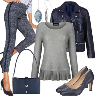 Outfit s MONA, Šedá MONA, Modrá Taška Přes Rameno MONA "Módní outfit pro volný čas"