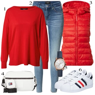 Outfit s Červená Pletený Oděv VERO MODA "Ulice Styl Outfit"