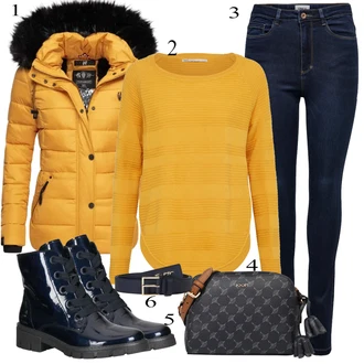 teplý Outfit sa Zlatni/Žuta Zimska Parka/Donja Jakna/Puferica Jakna/Snježna Jakna/Zimska Jakna/Skijaška jakna/Izuzetna jakna Navahoo "Odličan look za proljeće"