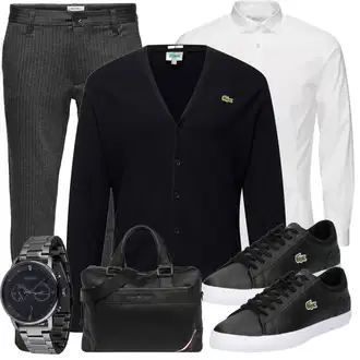 Smart Casual Outfit mit Hellgrau/Dunkelgrau/Khaki/Grau Business Hose/Chino Hose/Leggings Cord Legging/Cordhose/Hose mit Schlitz/Skinny Hose/Slim Hose Only & Sons "Alltags Outfit"Look: Büro, Old Money, Outdoor, Smart Casual