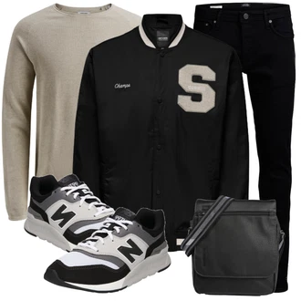 Outfit mit Beige/Khaki/Weiß Rollkragenshirt/Langarm-Shirt/Strick Top/Klassische Länge Jack & Jones "Alltags Outfit"