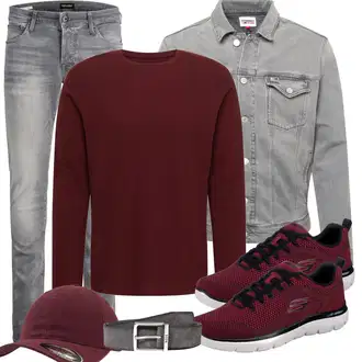 Outfit mit Grau/Hellgrau/Dunkelgrau Biker Jeans/Slim Fit Jeans/Lederjacke/Low Rise Jean/Leder Schuhe/Herren Lederjacke/Jeans mit Schlitz/Low Waist Jean/Winterjacke Jack & Jones "Alltags Outfit"