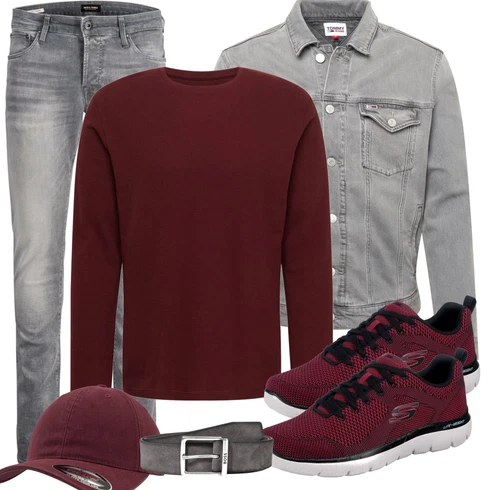 Grau/Hellgrau/Dunkelgrau Biker Jeans/Slim Fit Jeans/Lederjacke/Low Rise Jean/Leder Schuhe/Herren Lederjacke/Jeans mit Schlitz/Low Waist Jean/Winterjacke Jack & Jones kombinieren mit Grau Gürtel