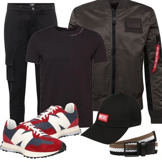 Outfit mit Schwarz Cargohose/Cargo-Jogginghose/Funktionshose/Slim Hose/Skinny Hose/Stretchhose/Motorradhose denim project "Alltags Outfit"