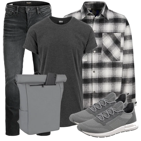 Oversize Grau/Hellgrau/Creme/Weiß/Dunkelgrau/Schwarz Holzfäller Jacke/FlanellHemd/Kariertes Hemd Jack & Jones kombinierenLook: Skater, Rap, Workwear, Oversize, Overdressed
