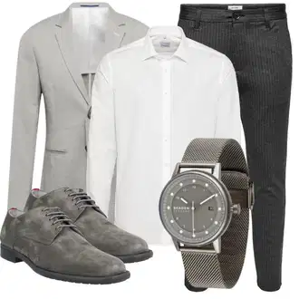 Smart Casual Outfit mit Hellgrau/Dunkelgrau/Khaki/Grau Business Hose/Chino Hose/Leggings Cord Legging/Cordhose/Hose mit Schlitz/Skinny Hose/Slim Hose Only & Sons "Büro Outfit"Look: Büro, Old Money, Outdoor, Smart Casual