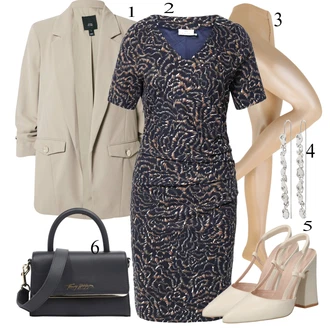 Outfit s Tmavě modrá/Modrá/Zelená Žerzejové Šaty/Šaty Niki/Kancelářské šaty/Šaty S Potiskem/Občanské šaty/Společenské šaty pro hosta/Pouzdrové Šaty/Tvidové šaty/Zavinovací Šaty Kaffe "Elegantní vzhled"