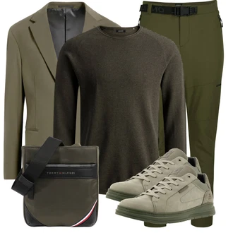 Outfit mit Dunkelgrün Feinstrickpullover/Wollpullover/Einfacher Pullover/Basic Pullover/Kaschmir Pullover/Rundhals Pullover Jack & Jones "Büro Outfit"
