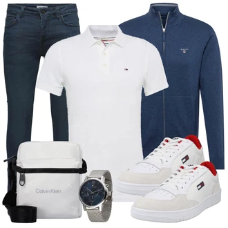 Outfit mit Blau/DunkelBlau/HellBlau Slim Fit Jeans/Leder Schuhe/Lederjacke/Low Rise Jean/Push up Jeans/Winterjacke/Low Waist Jean/Thermojeans/Jeans mit Schlitz Only & Sons "Buro Outfit"