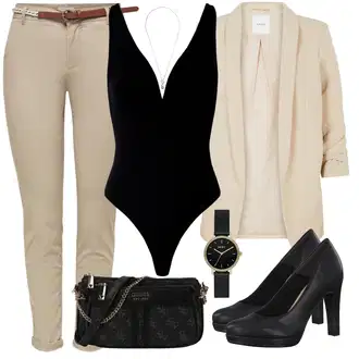 Outfit sa Bež Remen/Hlače Visokog Struka/Chino Hlače/Veći Broj Only "Zimski outfit"