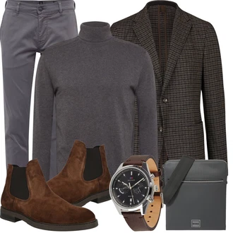 Business Outfits Oversize mit Dunkelgrau/Grau Rollkragenpullover/Feinstrickpullover/Einfacher Pullover/Wollpullover/Basic Pullover SELECTED HOMME/Selected "Business Outfits"Look: Uni, Old Money, Smart Casual, Classic, 60er, Coole, Oversize, Nahtlos