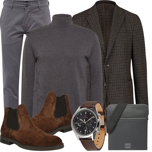 Oversize DunkelGrau/Grau RollkragenPullover/FeinstrickPullover/Einfacher Pullover/WollPullover/Basic Pullover SELECTED HOMME/Selected kombinierenLook: Uni, Old Money, Smart Casual, Classic, 60er, Coole, Oversize, Nahtlos