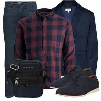 Business Outfits mit Rot/Dunkelrot/Bordeaux/Lila Bluse Große Größe/Flanellhemd/Kariertes Hemd Jack & Jones "Casual Business Outfit"