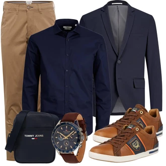 Outfit mit DunkelBlau/Blau Business Hemd/Businesshemd/Hemdbluse Jack & Jones "Alltags Outfit"
