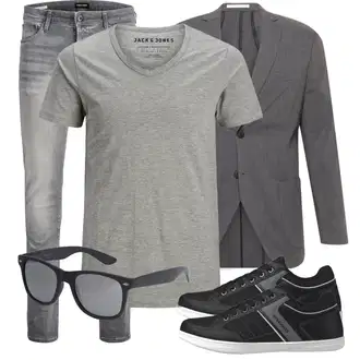 Business Outfits mit Grau/Hellgrau/Khaki/Beige/Dunkelgrün Bluse Große Größe/Shirt & Top Große Größe/Kurzarm T-Shirt/Funktions T-Shirt/Laufschuhe für Männer/Casual T-Shirt/Ausgefallenes T-shirt/Sport-T-Shirt/Shirt/Klassische Länge Jack & Jones "Casual Business Outfit"