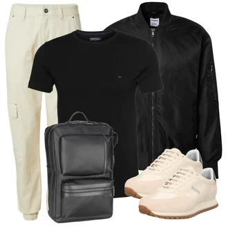 Frühlings Outfits Leichte mit Schwarz/Dunkelbraun Nylonjacke/Fliegerjacke/Leder Bomberjacke about you x benny cristo "Cool für die Freizeit"