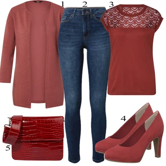 Zapínání na knoflíky Outfit s Červená/Hnědá/Tmavě červená Pletenina veľkej veľkosti/Halenka a Tunika Tunika Only "Ulice Styl Outfit"