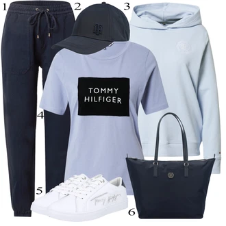 outfit mit Črna Klobuček Tommy Hilfiger "Oblačila za pomlad"