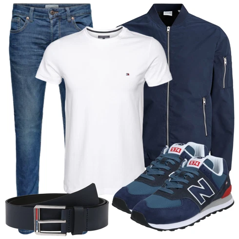 Blau/Hellblau Lederjacke/Slim Fit Jeans/Leder Schuhe/Winterjacke/Herren Lederjacke/Biker Jeans/Low Rise Jean/Thermojeans/Schlupfjeans/Push up Jeans/Low Waist Jean/Jeans mit Schlitz Only & Sons kombinieren mit Schwarz Gürtel Tommy Jeans