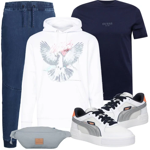 Schwarz Casual T-Shirt Guess kombinieren mit Weiß/Creme Unisex Hoodie/Hoodie/Vintage Hoodie/Ausgefallener Hoodie/Partner Hoodie/Sport Hoodie einstein & newton