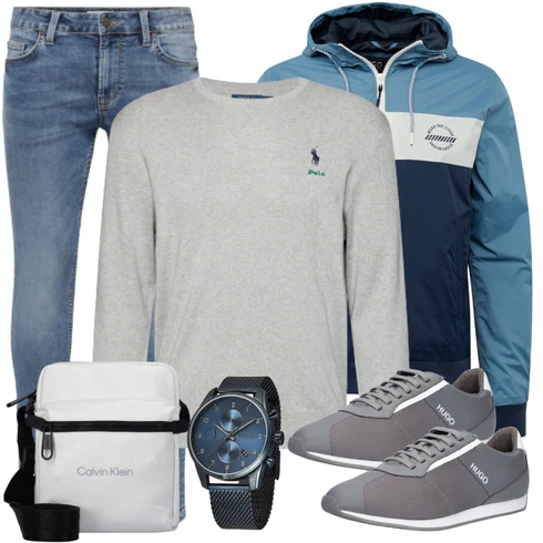Mantel Indicode Jeans kombinieren mit Grau Accessoire Tasche Calvin Klein, Schwarz Accessoire Uhr boss black