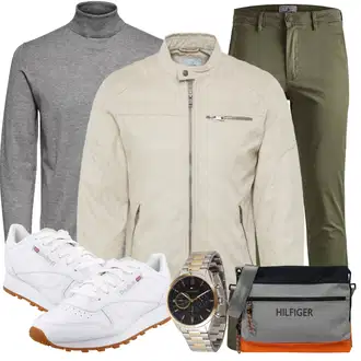 Outfit mit Grau/Dunkelgrau/Hellgrau Rollkragenpullover/Feinstrickpullover/Basic Pullover/Einfacher Pullover/Wollpullover Only & Sons "Freizeit Outfit"