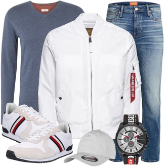 Outfit mit Grau/Hellblau/Blau/Dunkelblau Wollpullover/Einfacher Pullover/FeinStrickpullover/Kaschmir Pullover/Stillpullover/Basic Pullover/Strickpullover Tom Tailor "Freizeit Outfit"