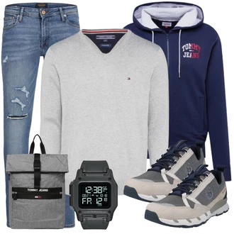 Outfit mit Schwarz Jeans Bluse/Jeans-Blazer Tommy Jeans "Freizeit Outfit"