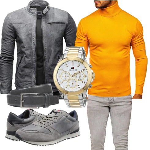 Dunkelgrau/Grau/Dunkelblau Leder Bomberjacke/Motorradjacke/Bikerjacke/Jacke mit Seitlichem Reißverschluss/KunstLederjacke Crone kombinieren