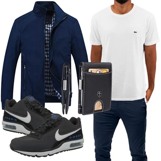 Outfit mit Grau/Weiß T-Shirt Lacoste "Freizeit Outfit"