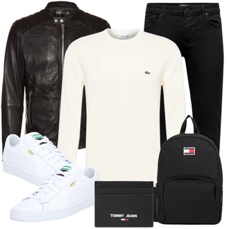 Große Größen Outfit mit Schwarz/Dunkelbraun/Dunkelgrün/Braun Motorradjacke/KunstLederjacke/Bikerjacke/Leder Bomberjacke/Vintage Lederjacke Freaky Nation "Freizeit Outfit"
