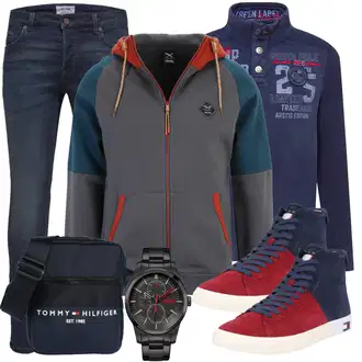 Outfit mit Dunkelblau/Blau Jeans Lederjacke/Leder Schuhe/Slim Fit Jeans/Winterjacke/Push up Jeans/ThermoJeans/Low Rise Jean/Herren Lederjacke/Biker Jeans Only & Sons "Freizeit Outfit"