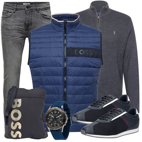 Grau/Dunkelgrau/Hellgrau Biker Jeans/Lederjacke/Leder Schuhe/Slim Fit Jeans/ThermoJeans/Herren Lederjacke/Winterjacke/Jeans mit Schlitz/Low Rise Jean Only & Sons kombinieren mit Blau/Dunkelblau Outdoorweste/Steppweste/Sport Weste/Isolationsweste/Daunenweste/Funktionsweste/Reitweste/Ärmellose Weste/Puffer Weste/Kunstfaserweste Boss