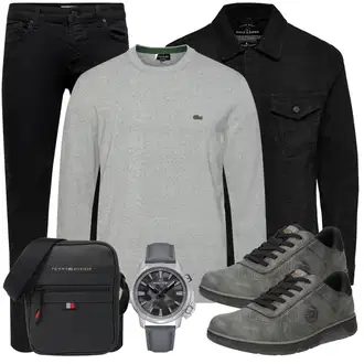 Outfit mit Dunkelblau/Lila Low Rise Jean/Low Waist Jean/Push up Jeans/Lederjacke/Slim Fit Jeans/Leder Schuhe/Thermojeans/Winterjacke/Jeggings/Skinny Hose/Slim Hose/Twill Hose Only & Sons "Freizeit Outfit"