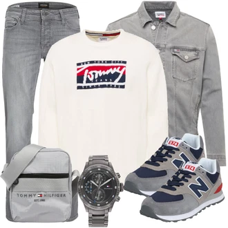 Schlichte Outfit mit Hellgrau/Grau Straight Leg Jean/Slim Fit Jeans/Tapered-Jeans/Regular-Fit Jeans/Damen 7/8-Länge Jeans/Low Rise Jean/Sportschuhe/Girlfriend Jeans/Winterjacke/Leder Schuhe/Formelles Hemd Jack & Jones "Freizeit Outfit"Look: Uni, Classic, Smart Casual, Old Money, Premium, Schlichte