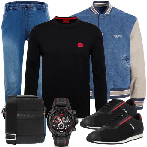 Schwarz Strickjacke Hugo kombinieren mit Uhr