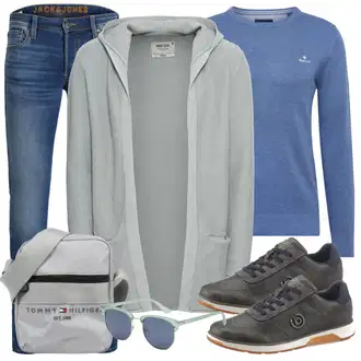 Outfit mit Blau Strickjacke/Schlaghose GANT "Freizeit Outfit"