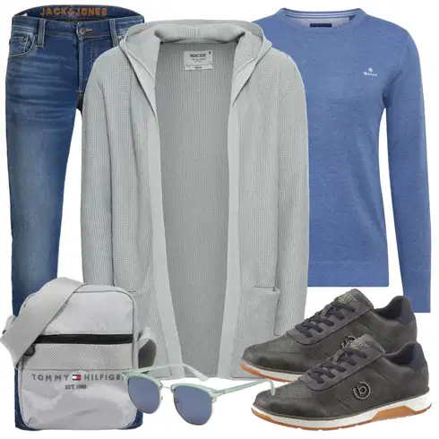 Grau/Hellgrau Kaschmir-Strickjacke/Wolle Strickjacke/Sommerstrickjacke/Baumwoll Strickjacke/Stehkragen-Strickjacke/Strickjacke Gefüttert/Winter Strickjacke Indicode Jeans kombinieren mit Blau Strickjacke/Schlaghose GANT, Grau/Hellgrau Kaschmir-Strickjacke/Wolle Strickjacke/SommerStrickjacke/Baumwoll Strickjacke/Stehkragen-Strickjacke/Strickjacke Gefüttert/Winter Strickjacke Indicode Jeans